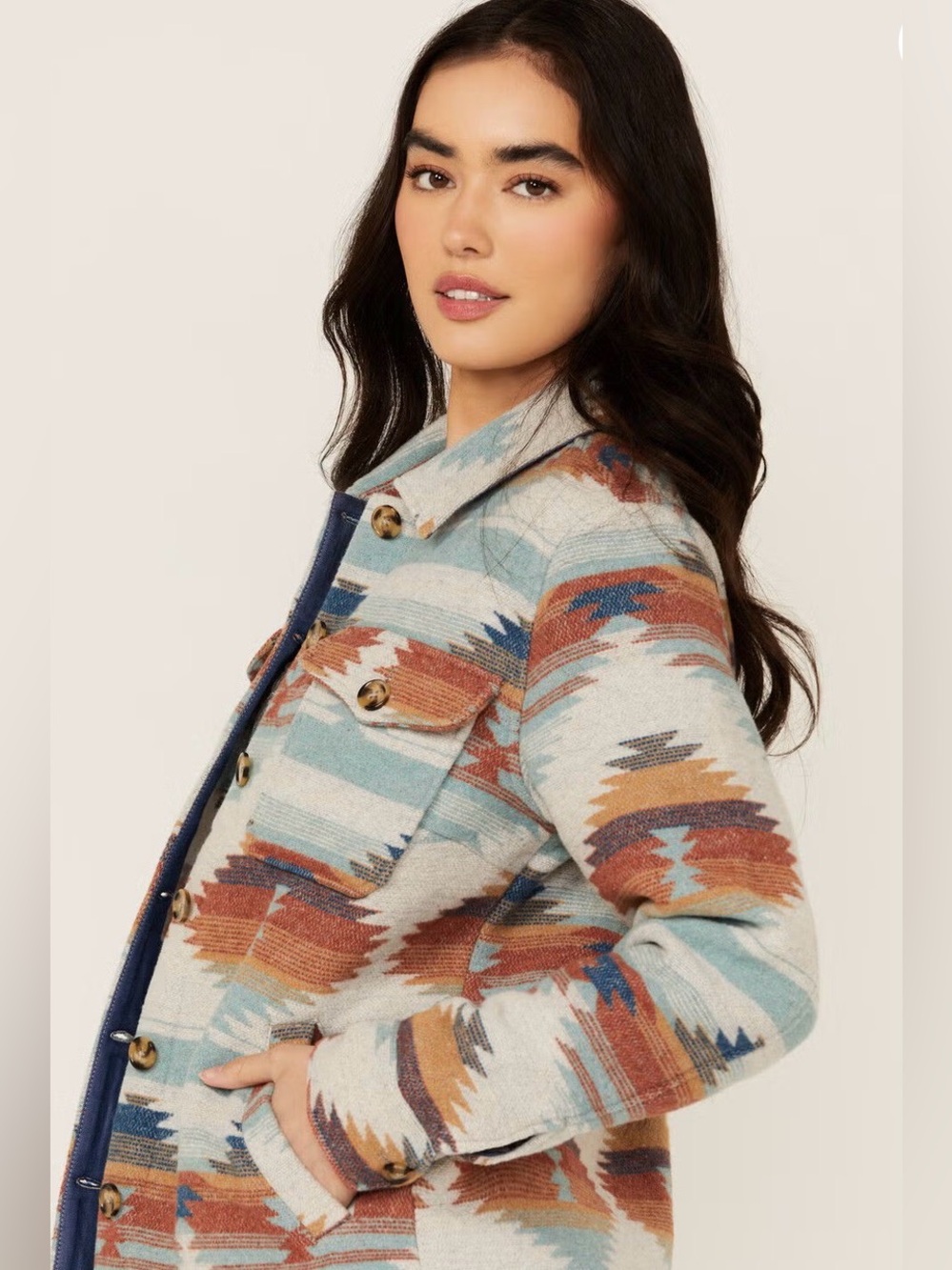 Idyllwind "Dawn" Southwestern Aztec Print Shirt Jacket Shacket NWOT Medium - Picture 4 of 9